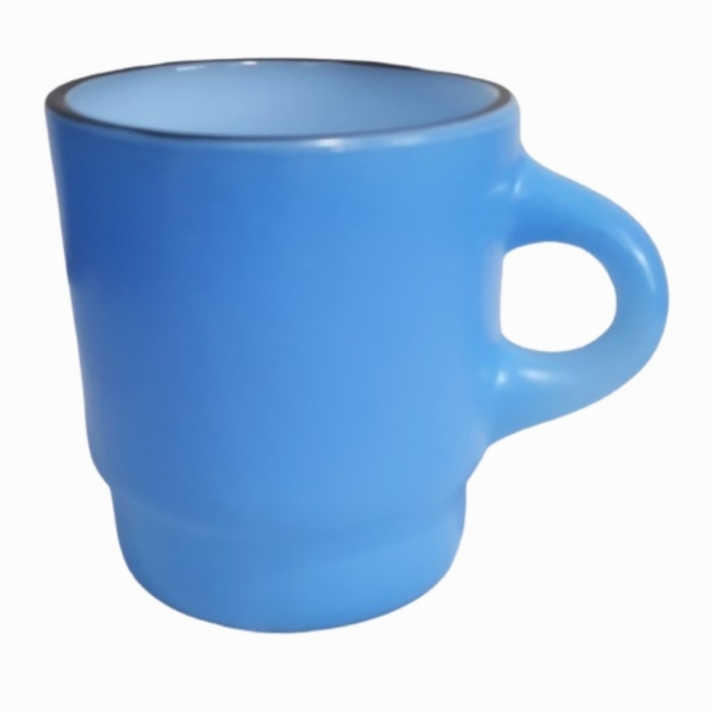Fire-King MUG, Periwinkle Blue Donut Handle Stacking MUG, VTG 1960s
